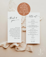 Minimalist Menu + Thank You Letter Template | Wedding Napkin Note | Wedding Menu Thank You | Modern Place Setting Thank You | M9