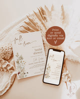 Boho Fall Bridal Shower Invite, Fall in Love Bridal Shower Invite, Wildflower Bridal Shower, Fall Wedding Shower, Editable Template, F4