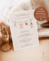 Girl Baby Shower Invitation, Baby Clothes Shower Invite, Boho Baby Girl Shower Invite, Fall Baby Shower Invite, Editable Template, C3