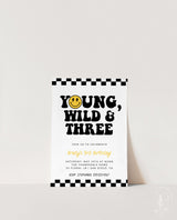 Young Wild and Three Invite Template, Smile Face Birthday Invite, Boy 3rd Birthday, Lightening Bolt Smile, Editable Template, S4