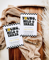 Young Wild and Three Invite Template, Smile Face Birthday Invite, Boy 3rd Birthday, Lightening Bolt Smile, Editable Template, S4