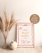 Wedding Welcome Sign Template | Modern Wedding Welcome Sign | Handwritten Calligraphy | Wavy Frame Welcome Sign | Editable Template | H1