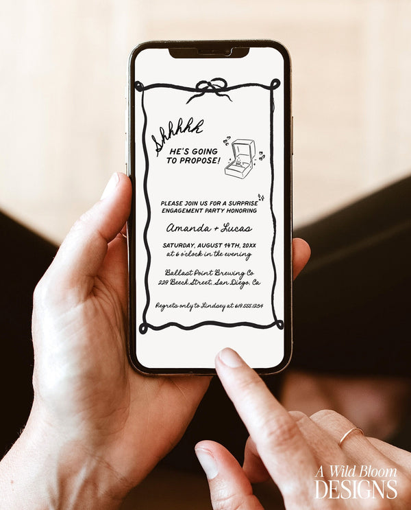 Engagement Party Text Invite Template | Modern Surprise Engagement Invite | Hand Drawn Engagement Party Invite | Editable Template | H1