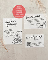 Handwritten Wedding Invite Template, Champagne Tower Invite, Colorful Wedding Invite, Funky Whimsical Wedding, Illustration Invite H1