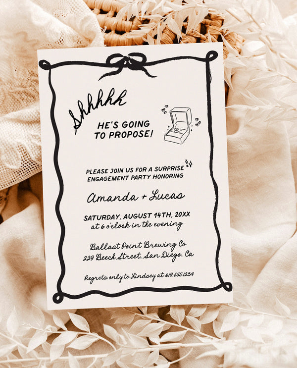 Engagement Party Invite Template | Modern Surprise Engagement Invite | Hand Drawn | Modern Engagement Party Invite | Editable Template | H1
