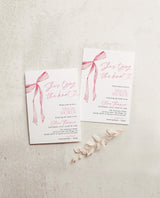 She's Tying the Knot Bridal Shower Invitation Template | Pink Bow Bridal Shower Invite | Pink Ribbon Wedding Shower | Editable Template | B4
