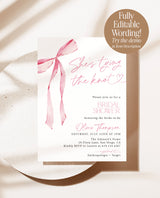 She's Tying the Knot Bridal Shower Invitation Template | Pink Bow Bridal Shower Invite | Pink Ribbon Wedding Shower | Editable Template | B4