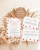 Strawberry Baby Shower Invitation Template | Berry Sweet Baby on the Way Invite | Girl Baby Shower | Gender Neutral | Editable Template | B7