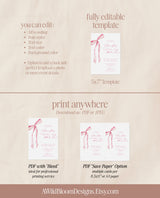 Pink Bow 1st Birthday Party Invite | First Birthday Invitation | Girl Birthday Invite | Pink Ribbon Minimalist Invite | Editable Template B4