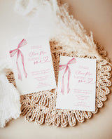 Pink Bow 1st Birthday Party Invite | First Birthday Invitation | Girl Birthday Invite | Pink Ribbon Minimalist Invite | Editable Template B4