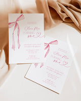 Pink Bow 1st Birthday Party Invite | First Birthday Invitation | Girl Birthday Invite | Pink Ribbon Minimalist Invite | Editable Template B4
