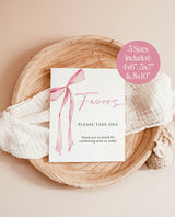 Pink Bow Favors Sign | Girl Baby Shower Favors Sign | Blush Pink Bow | Favors Sign Template, Bridal Shower Favors Sign, Editable Template B4