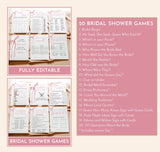 She's Tying the Knot Bridal Shower Bundle | Bow Bridal Shower Invite Bundle | Minimalist Pink Bow Bridal Shower Games, Editable Template, B4