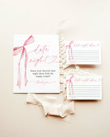 Date Night Ideas Card | Date Night Ideas Sign | Pink Bow Bridal Shower | She's Tying the Knot Bridal Shower | Date Night Card Template | B4