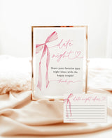 Date Night Ideas Card | Date Night Ideas Sign | Pink Bow Bridal Shower | She's Tying the Knot Bridal Shower | Date Night Card Template | B4
