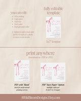 She's Tying the Knot Bridal Shower Invitation Template | Pink Bow Bridal Shower Invite | Pink Ribbon Wedding Shower | Editable Template | B4