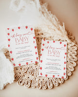 Strawberry Baby Shower Invitation Template | Berry Sweet Baby on the Way Invite | Girl Baby Shower | Gender Neutral | Editable Template | B7