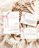 Pink Bow Baby Shower Invitation Template | Girl Baby Shower Invite Bundle | Sweet Baby Girl | Pink Baby Shower | Editable Template | B4