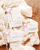 Pink Bow Baby Shower Invitation Template | Girl Baby Shower Invite Bundle | Sweet Baby Girl | Pink Baby Shower | Editable Template | B4