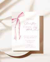 Pink Bow 1st Birthday Party Invite | First Birthday Invitation | Girl Birthday Invite | Pink Ribbon Minimalist Invite | Editable Template B4