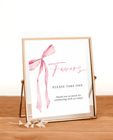 Pink Bow Favors Sign | Girl Baby Shower Favors Sign | Blush Pink Bow | Favors Sign Template, Bridal Shower Favors Sign, Editable Template B4