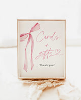 Cards and Gifts Sign Template | Blush Pink Bow | Wedding Gifts Sign | Bridal Shower Gift Sign | Girl Baby Shower Gift Sign | B4
