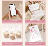 She's Tying the Knot Bridal Shower Bundle | Bow Bridal Shower Invite Bundle | Minimalist Pink Bow Bridal Shower Games, Editable Template, B4