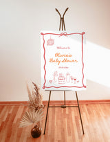 Baby Shower Welcome Sign | Bow Baby Shower Welcome Sign Sign | Handwritten Calligraphy | Wavy Frame Welcome Sign | Editable Template | H1
