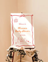 Baby Shower Welcome Sign | Bow Baby Shower Welcome Sign Sign | Handwritten Calligraphy | Wavy Frame Welcome Sign | Editable Template | H1