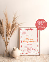 Baby Shower Welcome Sign | Bow Baby Shower Welcome Sign Sign | Handwritten Calligraphy | Wavy Frame Welcome Sign | Editable Template | H1