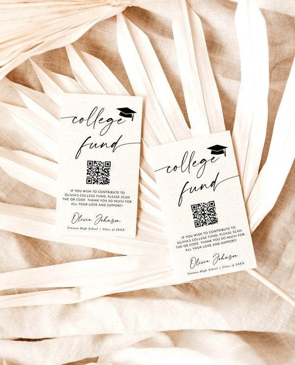 College Fund Card Template | QR Code College Fund Graduation | College Fund Graduation Card | Modern Graduation Party | Editable Template M9