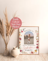 Minimalist Graduation Welcome Sign | Wildflower Graduation Party Welcome Sign | Boho Photo Graduation Welcome | Editable Template | W1
