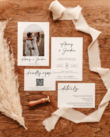 Minimalist Wedding Invitation Template, Modern Wedding Invite, Boho Wedding Invitation, Photo Wedding Invitation, Editable Template M5