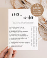 Over or Under Bridal Shower Game, Minimalist Bridal Shower, Modern Bridal Shower Game, Over or Under Trivia Game, Editable Template, M2