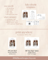 Minimalist Wedding Invitation Template, Modern Wedding Invite, Boho Wedding Invitation, Photo Wedding Invitation, Editable Template M5