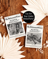 Newspaper Bridesmaid Proposal Card, Will You Be My Bridesmaid, Modern Bridesmaid Card, Bridesmaid Proposal Newspaper, Editable Template, N2