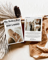 Newspaper Christmas Card Template, Merry & Married, Modern Wedding Thank You Card, Wedding Photo Thank You Card, Newspaper Holiday Card, N2