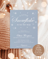 Winter Baby Shower Invitation, Modern Pink Girl Baby Shower, A Little Snowflake is the Way, Winter Wonderland Shower, Editable Template W2