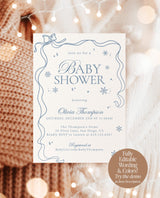 Winter Baby Shower Invite, A Little Snowflake is on the Way, Modern Pink Girl Baby Shower, Winter Wonderland Shower, Editable Template W2