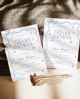 Winter Baby Shower Invite, A Little Snowflake is on the Way, Modern Boy Baby Shower, Winter Wonderland Shower, Editable Template W2