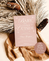 Baby It's Cold Outside Baby Shower Invitation, Winter Baby Shower Invite Template, Modern Pink Girl Baby Shower, Winter Wonderland, W2