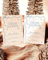 Winter Baby Shower Invite, A Little Snowflake is on the Way, Modern Boy Baby Shower, Winter Wonderland Shower, Editable Template W2