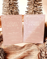 Winter Baby Shower Invite, Winter Wonderland Shower, A Little Snowflake is on the Way, Modern Pink Girl Baby Shower, Editable Template W2
