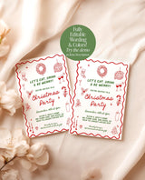 Holiday Party Invite, Hand Drawn Christmas Party, Christmas Dinner Party Invite, Merry & Bright Christmas Dinner Invite Editable Template H1