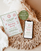 Holiday Party Invite, Hand Drawn Christmas Party, Christmas Dinner Party Invite, Merry & Bright Christmas Dinner Invite Editable Template H1