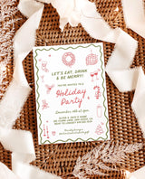 Holiday Party Invite, Hand Drawn Christmas Party, Christmas Dinner Party Invite, Merry & Bright Christmas Dinner Invite Editable Template H1