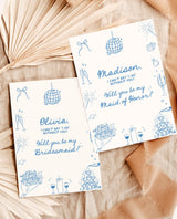 Bridesmaid Proposal Card, Hand Drawn Bridesmaid Proposal Card, Will You Be My Bridesmaid, Bow Bridesmaid Proposal Template, H1