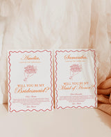 Bridesmaid Proposal Card Template, Bridesmaid Card, Will You Be My Bridesmaid, Wavy Border, Bow Proposal, Bouquet Bridesmaid Proposal, H1