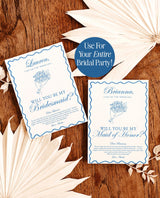 Bridesmaid Proposal Card Template, Bridesmaid Card, Will You Be My Bridesmaid, Wavy Border, Bow Proposal, Bouquet Bridesmaid Proposal, H1