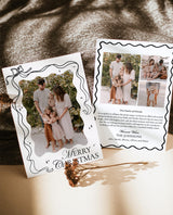 Christmas Card Template, Photo Christmas Card, Wavy Holiday Card, Family Christmas Card, Bow Holiday Card, Hand Drawn Merry Christmas, H1